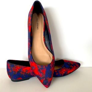 Red & Blue Pointed Toe Flats